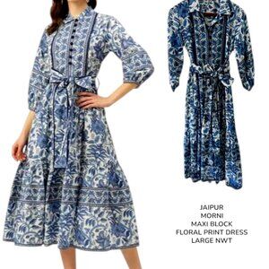 JAIPUR MORNI MAXI FLORAL WRAP Block print dress LARGE NWT.